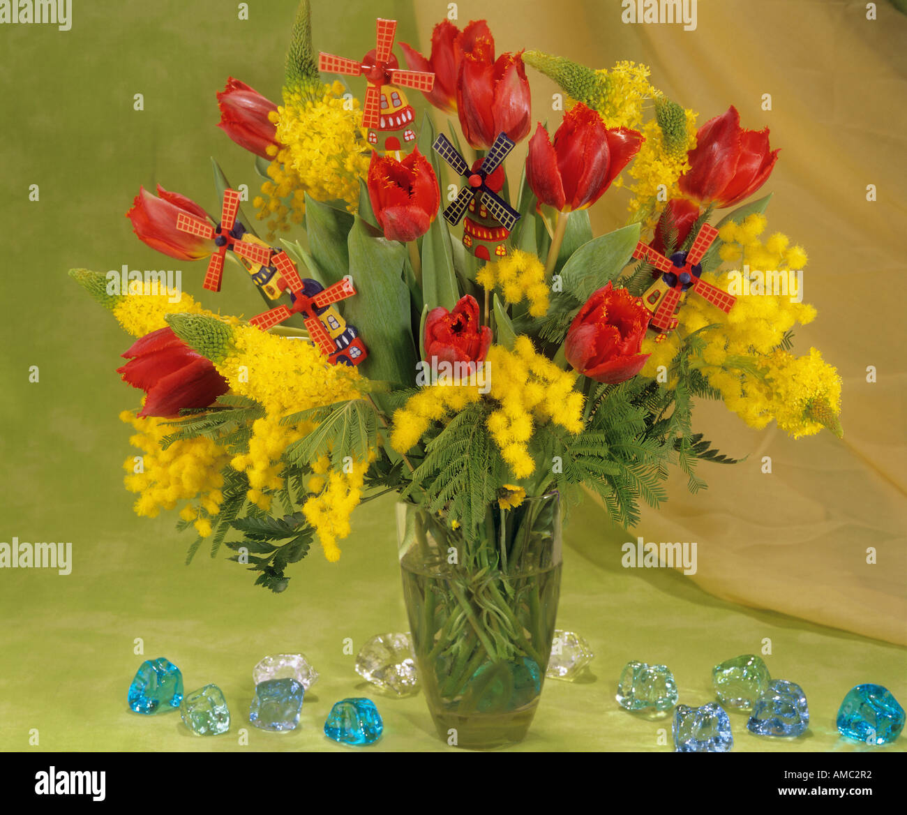 Profumo : i tulipani , mimose e gigli di coda di volpe Foto Stock
