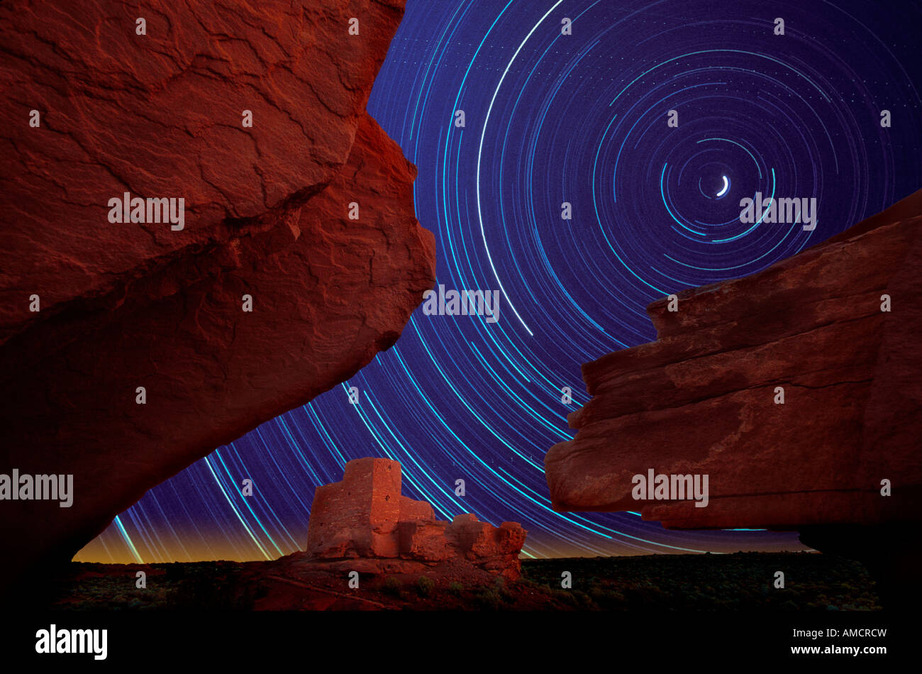 Anasazi Indian rovine con star-sentieri Foto Stock