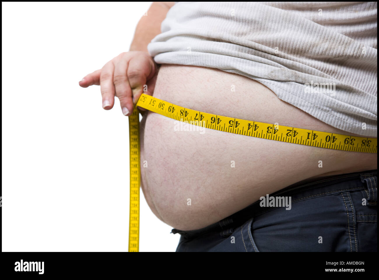 Obeso di cintura di misurazione con nastro di misurazione Foto Stock