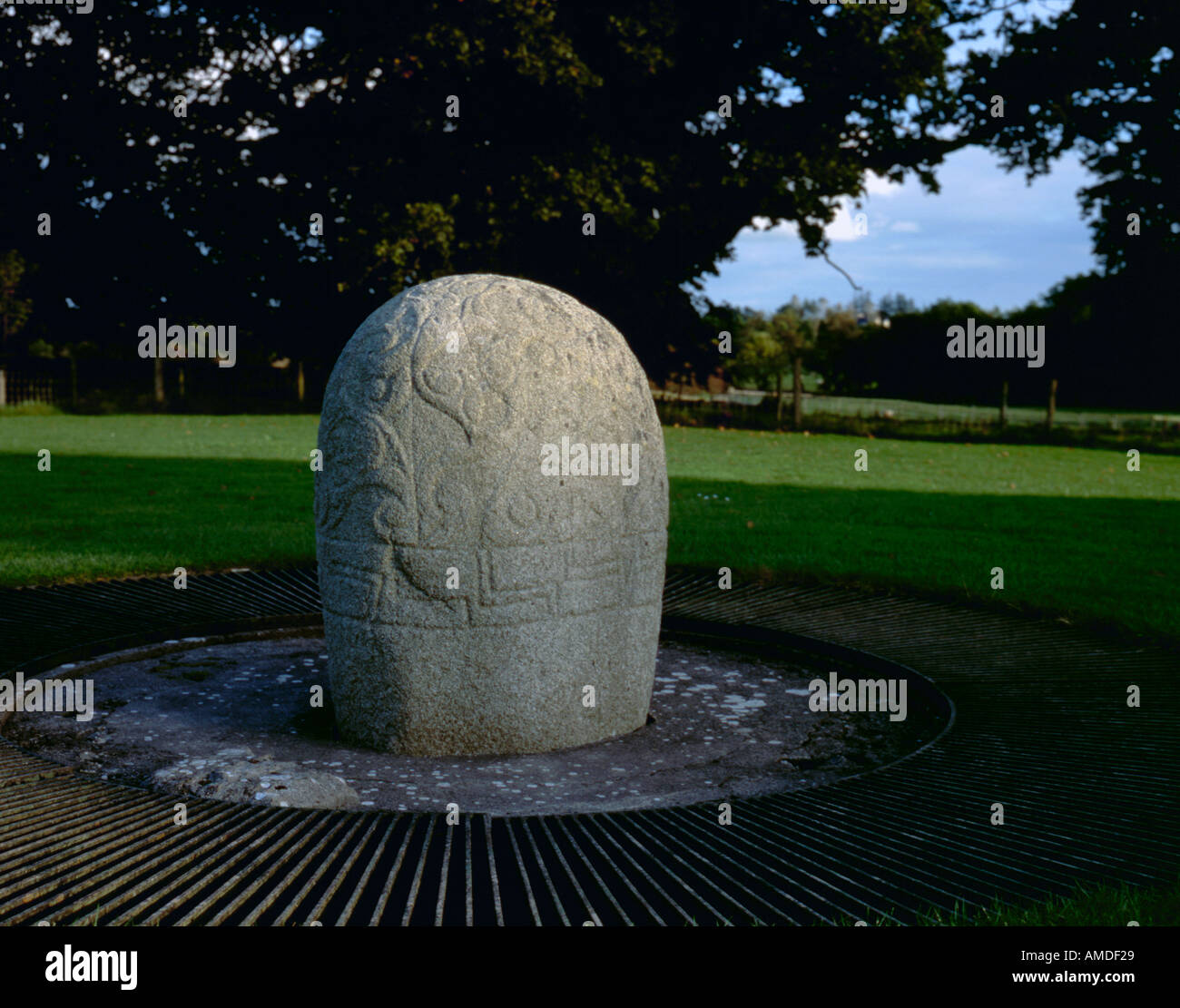 La pietra Turoe (tarda età del ferro del La Téne stile), vicino Loughrea, nella contea di Galway, Eire (Irlanda). Foto Stock