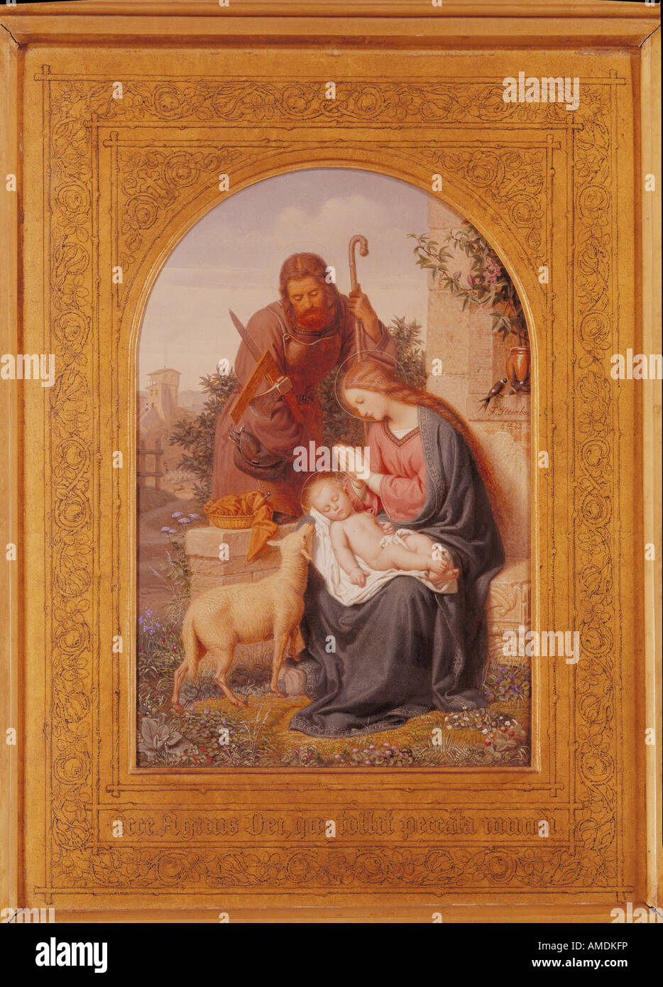 "Belle Arti, Ittenbach, Franz, (1813 - 1879), pittura, 'Die heilige Familie mit dem Schäfchen' ('la santa famiglia con la Foto Stock
