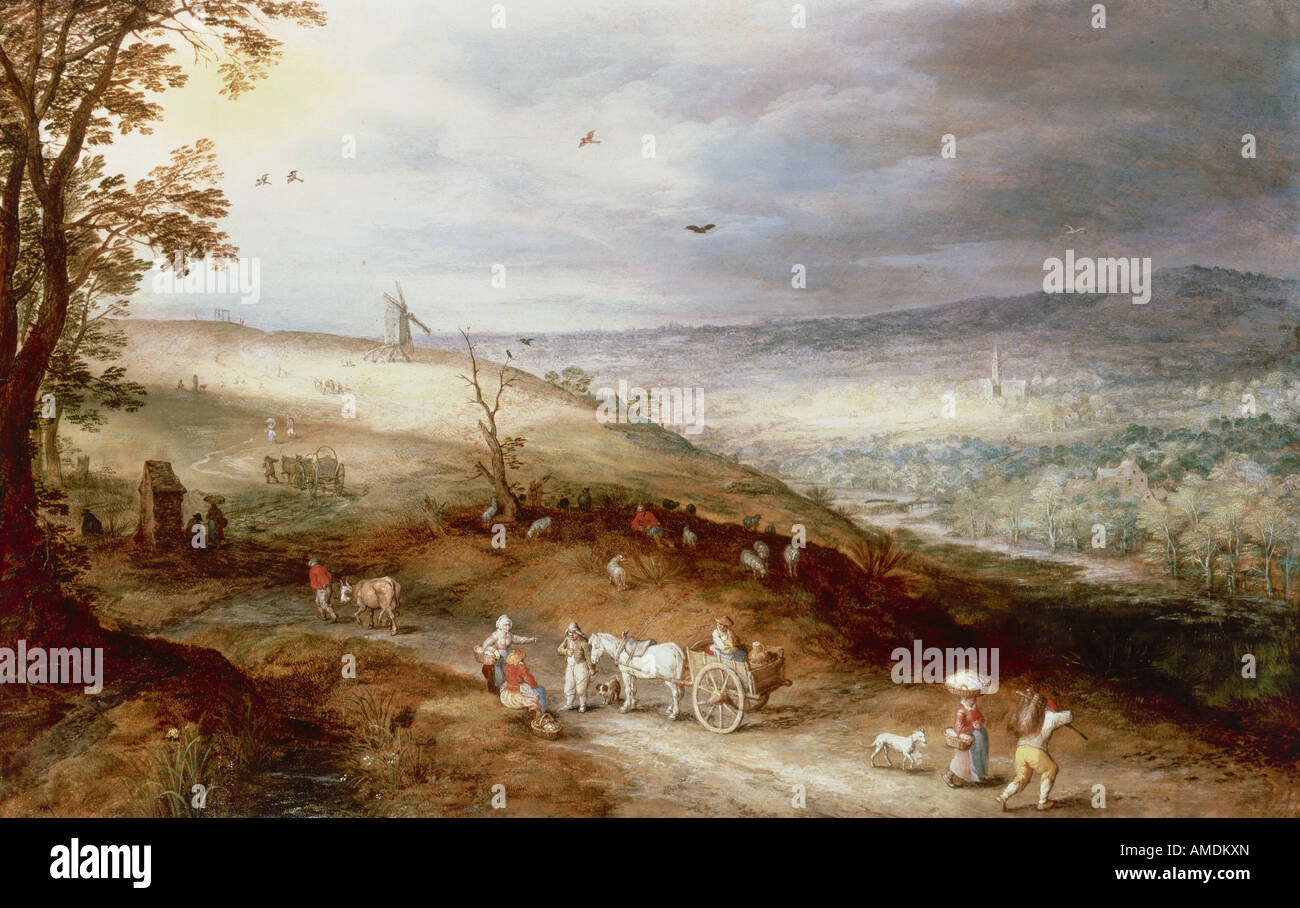 Belle arti, Brueghel, Pieter der Älter (circa 1530 - 1569), la pittura, il paesaggio con la caduta di Icaro, olio su legno, Alte Pinako Foto Stock