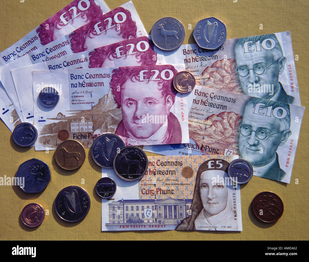 Valuta irlandese prima dell' introduzione dell' euro, Eire (Irlanda). Foto Stock