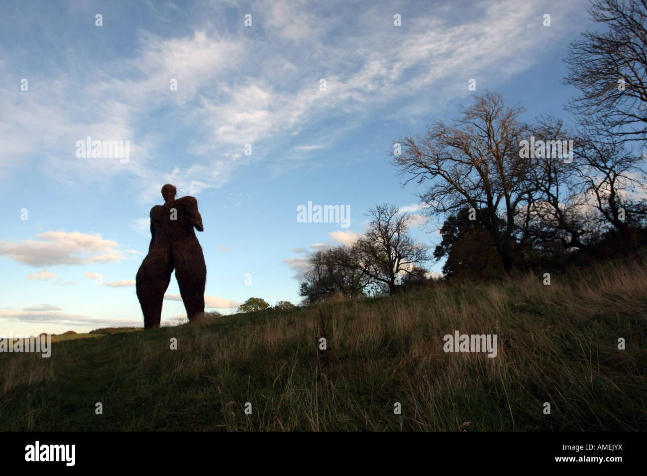 La masterizzazione del vimine uomo cerimonia al Archaeolink in Aberdeenshire, Scotland, Regno Unito Foto Stock