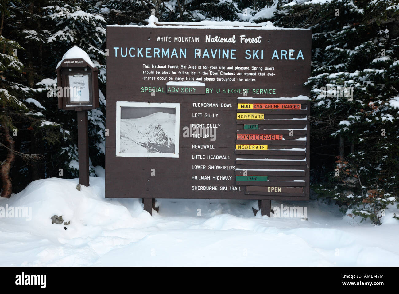 Tuckerman burrone durante i primi mesi di inverno il paesaggio panoramico del White Mountains del New Hampshire USA Foto Stock