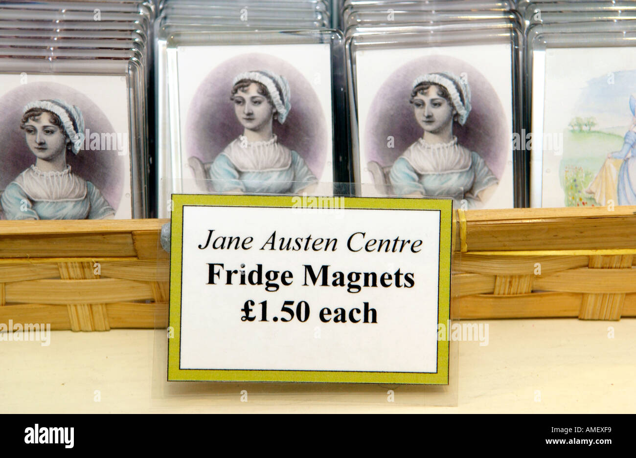 Jane Austen frigo magnete souvenir in vendita presso la Jane Austen Centre in Inghilterra Bath Regno Unito GB Foto Stock