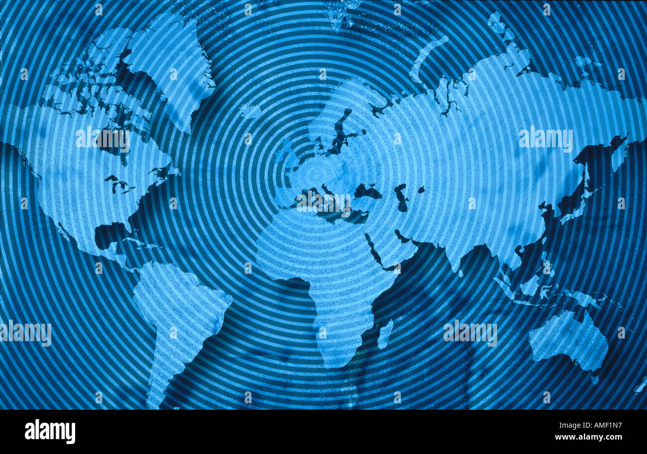 Mappa del mondo e radar Foto Stock