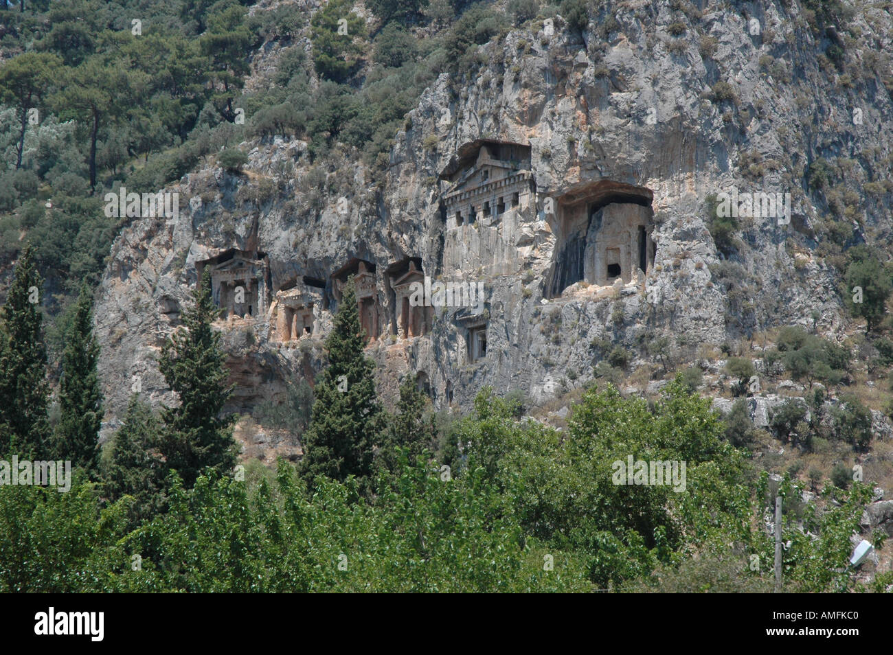 Tombe rupestri Licie a Dalyan a Türkiye Foto Stock