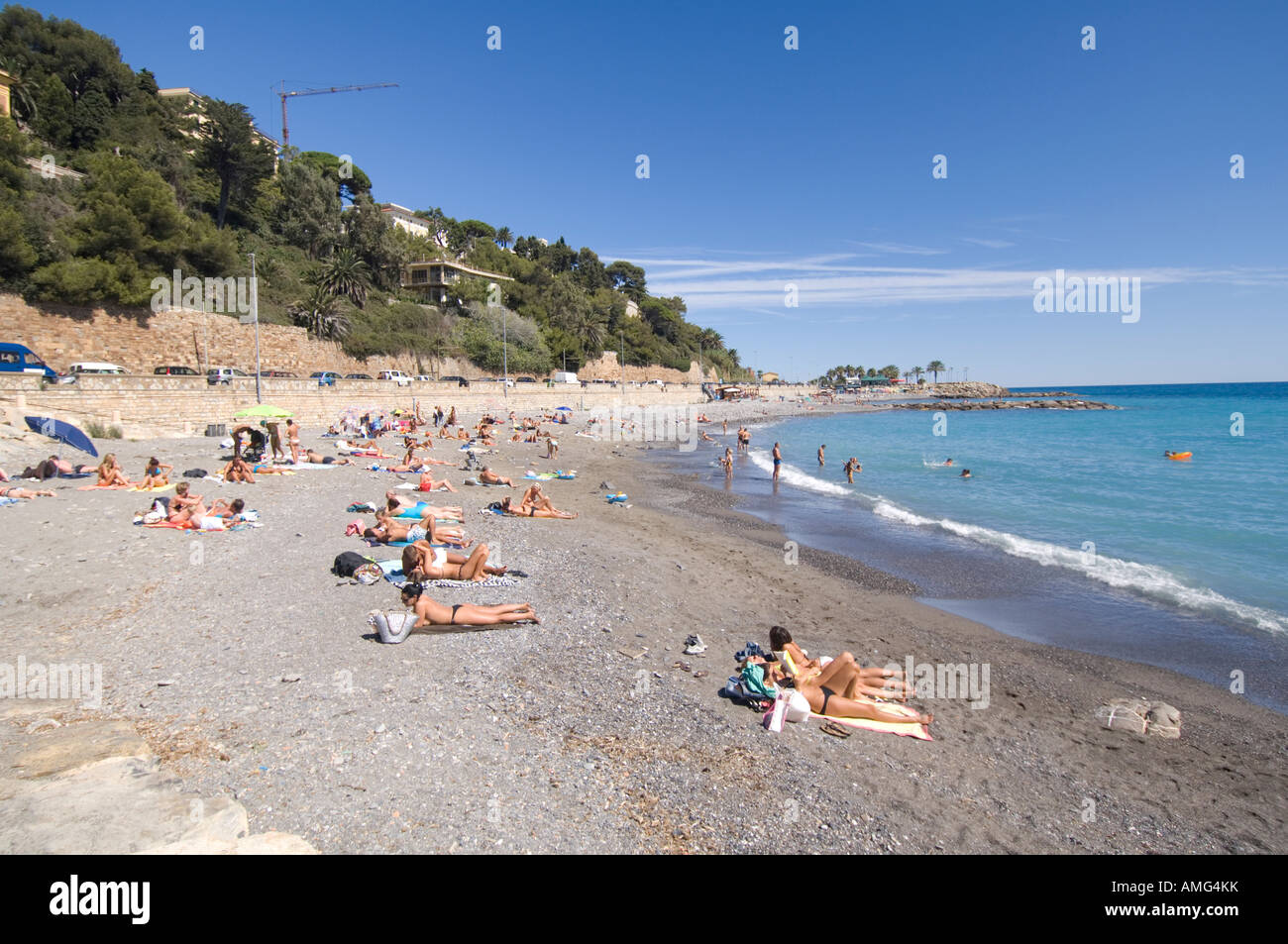 Spiaggia mediterranea Imperia, Italia Foto Stock