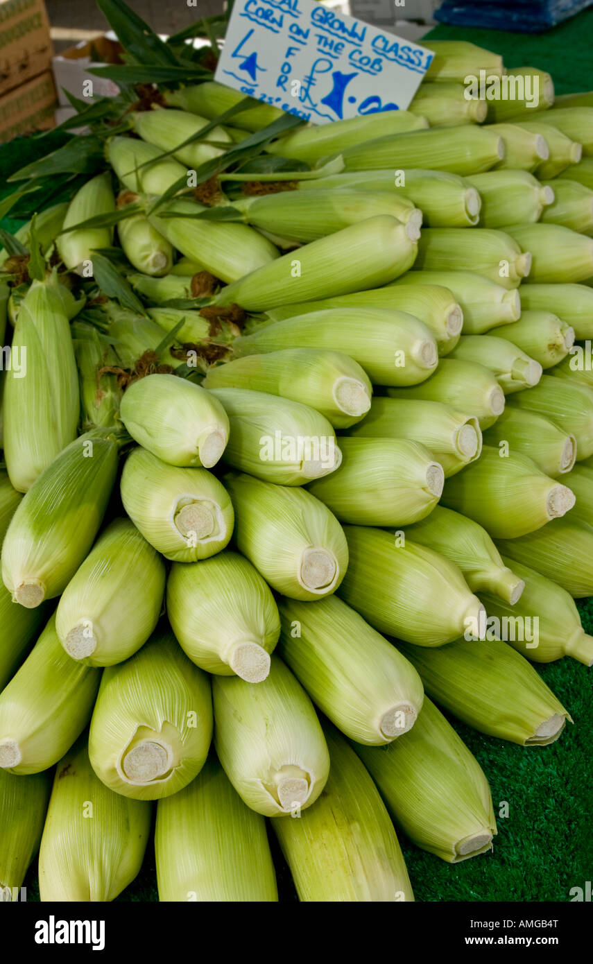 Sulla pannocchia di mais stallo a Peschici Food Festival, Hampshire, Regno Unito. Foto Stock