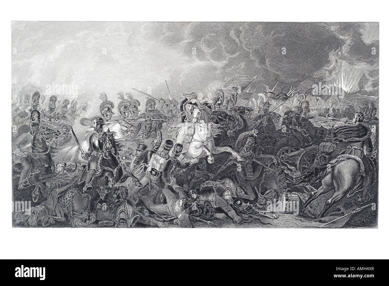 Carica decisiva vita delle guardie battaglia Waterloo Belgio 18 giugno 1815 cavalli cavalleria mayhem spada lancia canon, Napoleonico guerre Napo Foto Stock