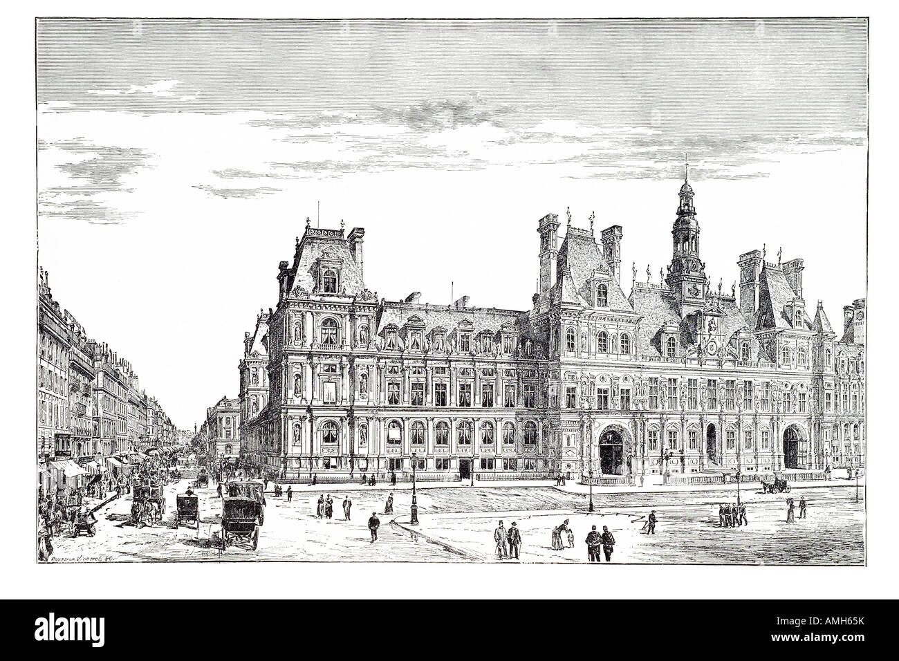 Rue de Rivoli hotel de ville parigino Parigi Francia Franco francese civic edificio pubblico street carrozza costruendo città admin Foto Stock