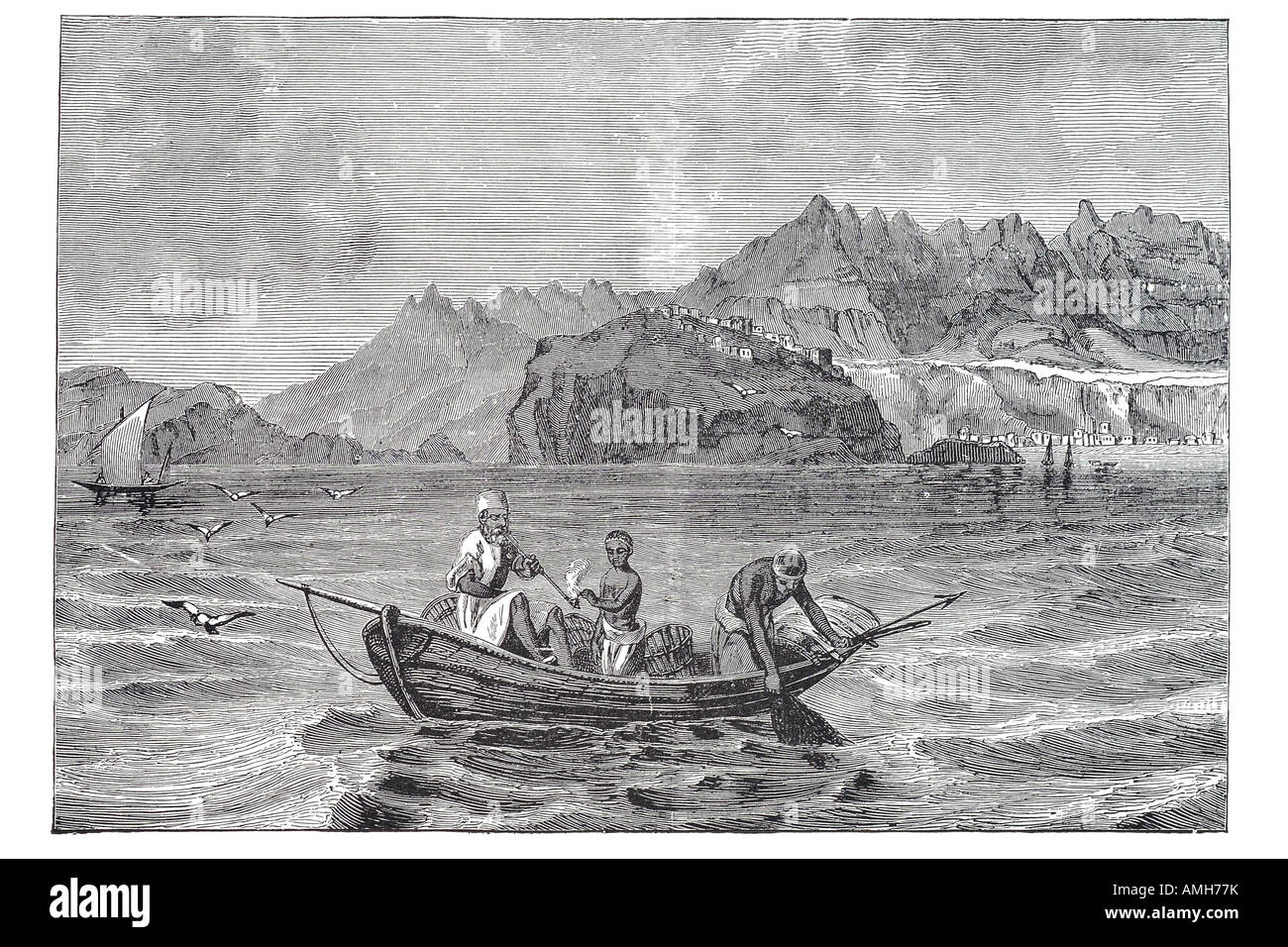 1865 arab barca da pesca net mar rosso saudita Foto Stock