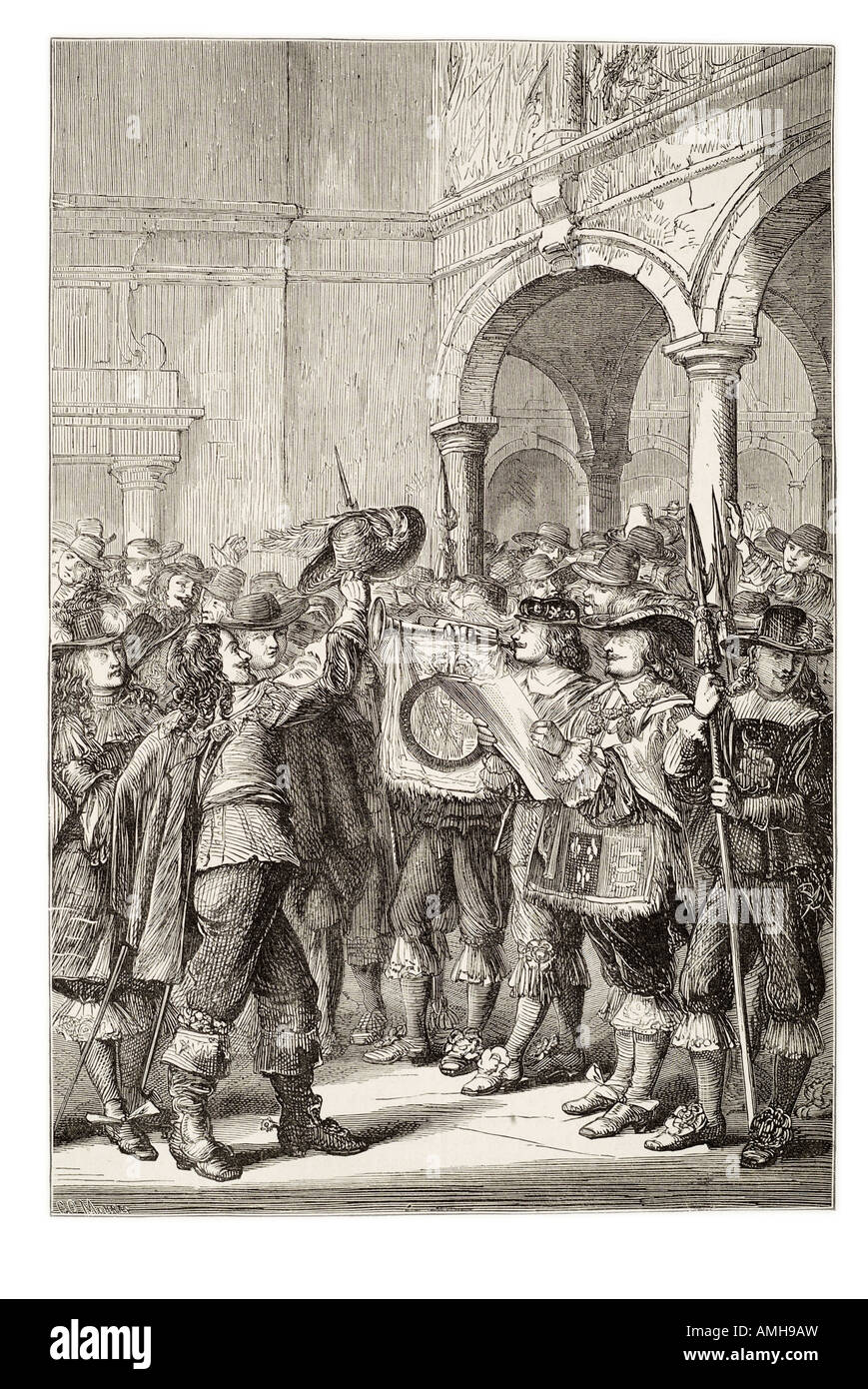 Annuncio della guerra civile rivoluzione guerra civile inglese 1642-1651 conflitto armato parlamentari politici realisti prima seconda Foto Stock