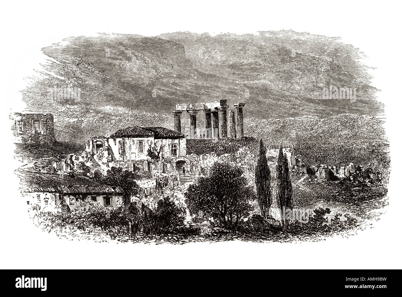 Greco Korinth Kórinthos tempio apollo antichità città-stato istmo Peloponneso Golfo Saronico. prefettura Corinthia. pla costiera Foto Stock