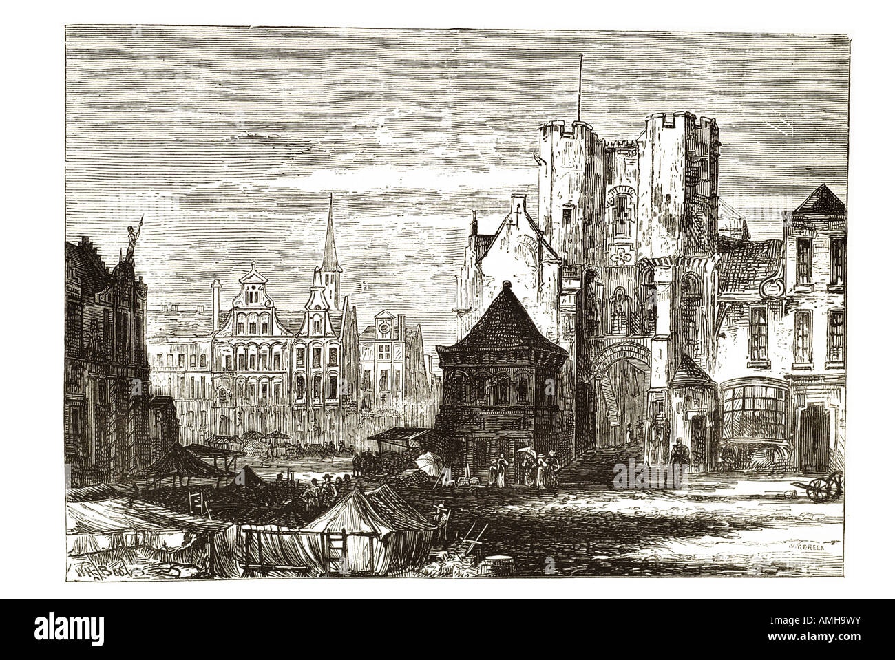 Gand piazza del mercato centrale della città e un comune situato nelle Fiandre Orientali, Belgio provincia fiumi Schelda Lys più grande ricchezza Foto Stock