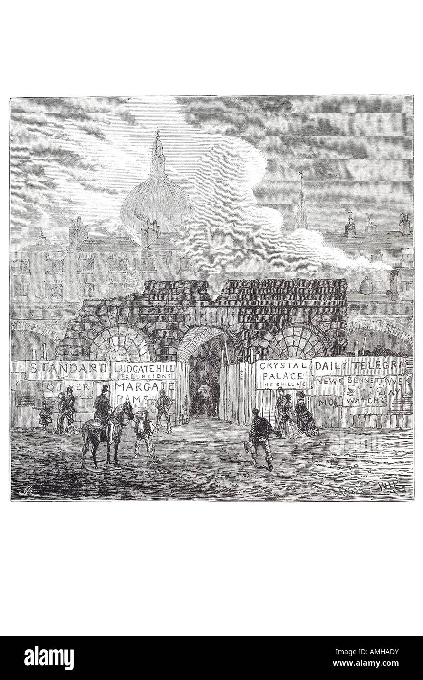 1860 ultimo rimane flotta famigerato carcere Farringdon Street fiume Camera Star disprezzo della corte debitore rovina demolire cancellare rimuover Foto Stock