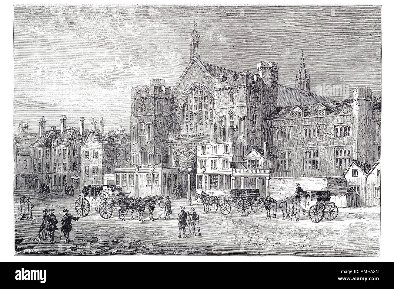 1808 Westminster Hall carrozza taxi hackney noleggio cabina square Central London City royal urban Londra capitale più grande Englan Foto Stock