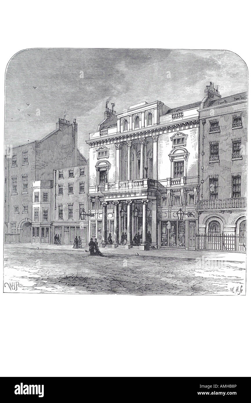 1850 saint st James Theatre spettacolo di intrattenimento atto live play colonne ioniche King Street lastricate di ciottoli della città urban royal London Gre Foto Stock