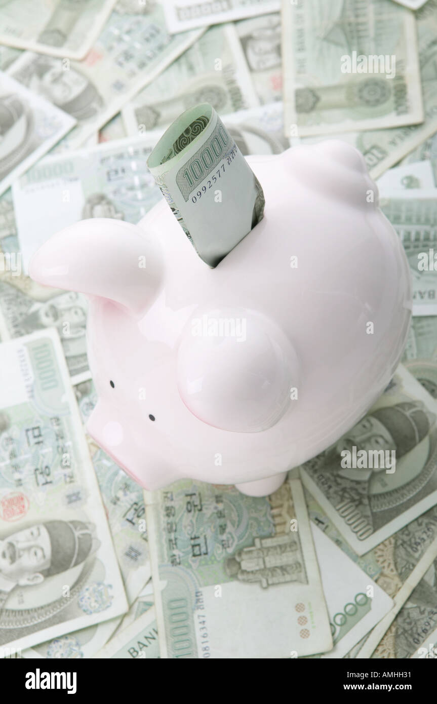 Azienda,soldi,carta moneta,salvataggio,box risparmio,pigg Foto Stock