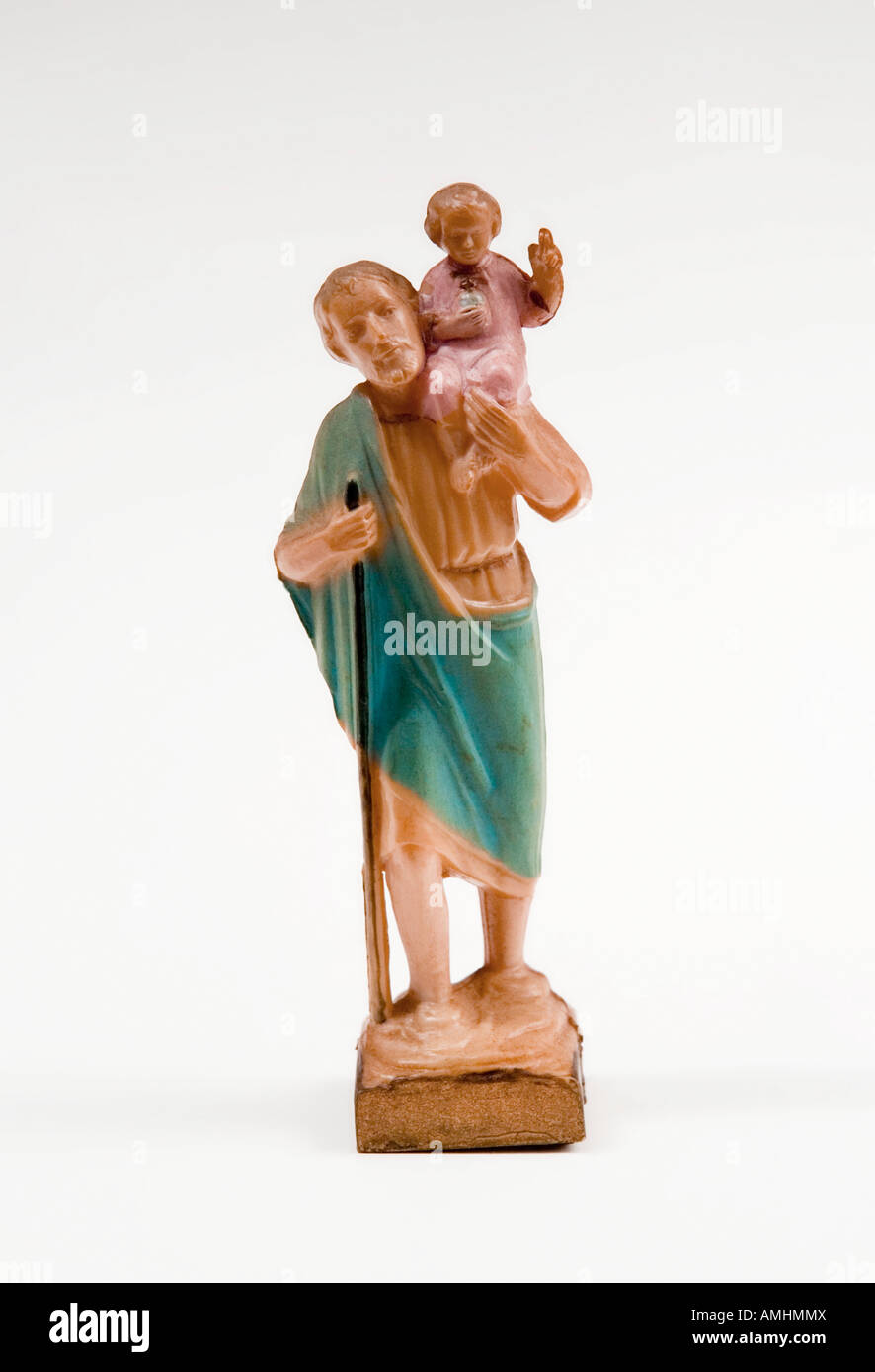 Saint Christopher tenendo in braccio Gesù Bambino Foto Stock