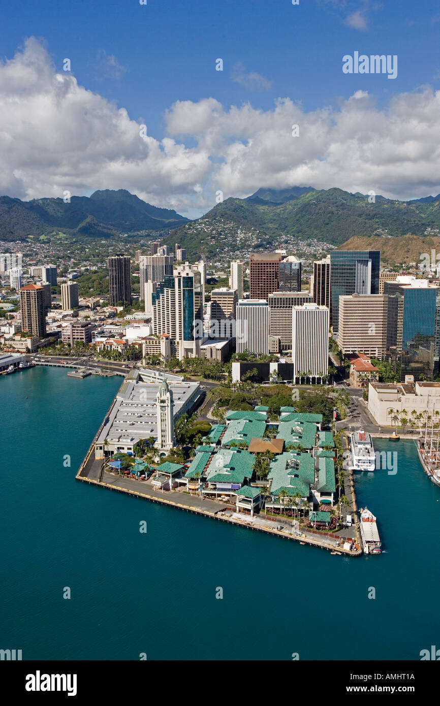 Aloha Tower downtown Honolulu Oahu Hawaii Foto Stock