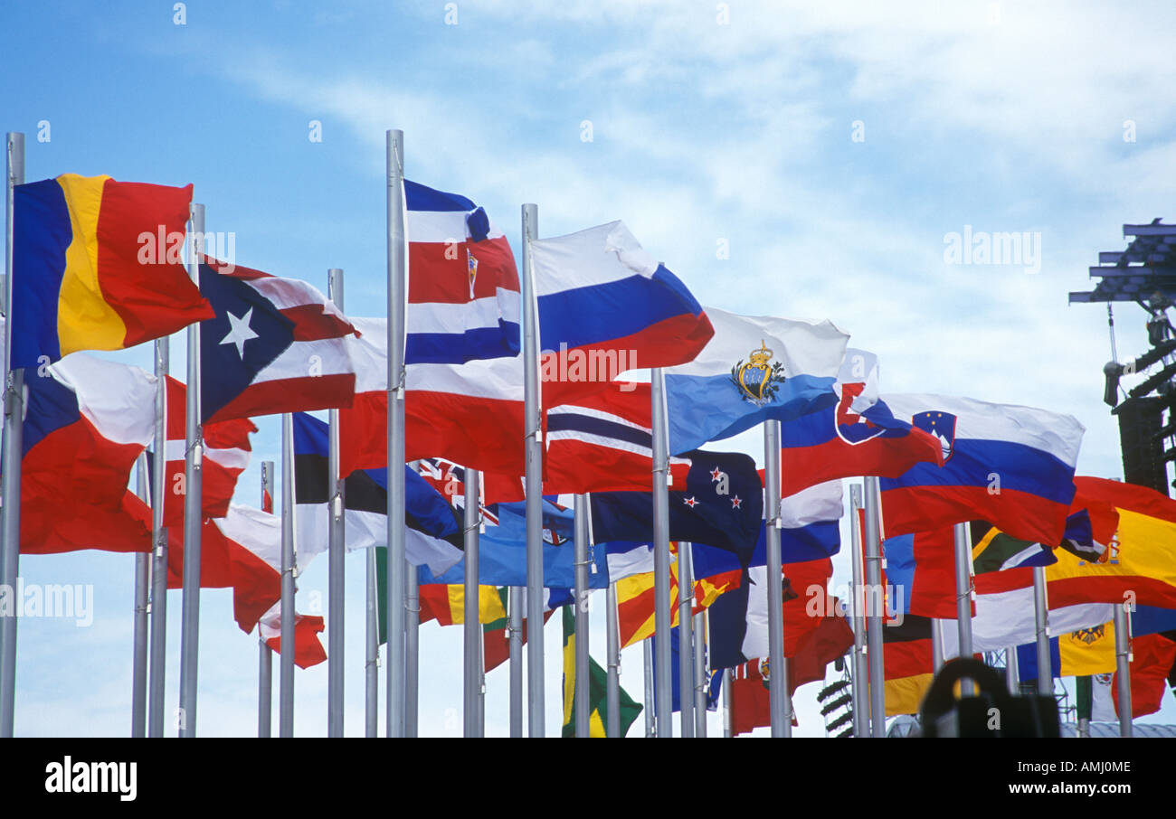 Olympic bandiere durante 2002 Olimpiadi invernali di Salt Lake City UT Foto Stock