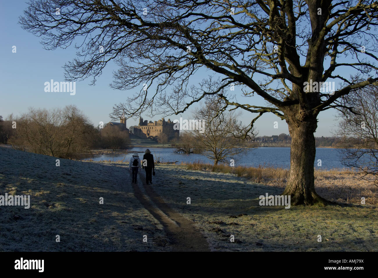 Linlithgow Palace e il peel guardando ad ovest frosty West Lothian Scozia Febbraio 2007 Foto Stock