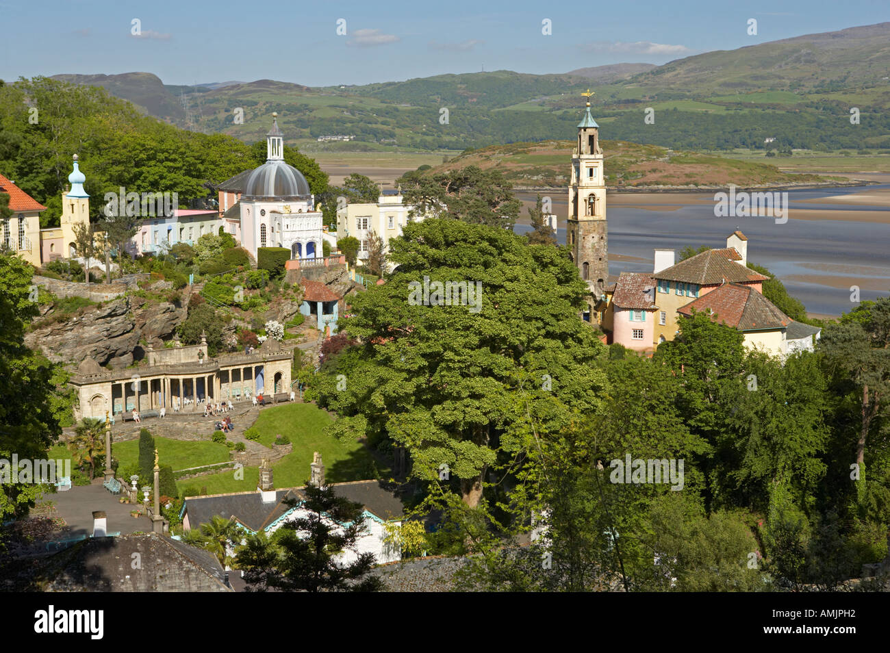 Vista generale Portmeirion North West Wales Foto Stock