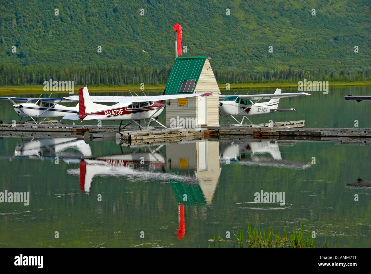 Piani di flottazione Pontoon aerei aerei aereo sul manto lago vicino Valdez Alaska AK Stati Uniti U S Foto Stock