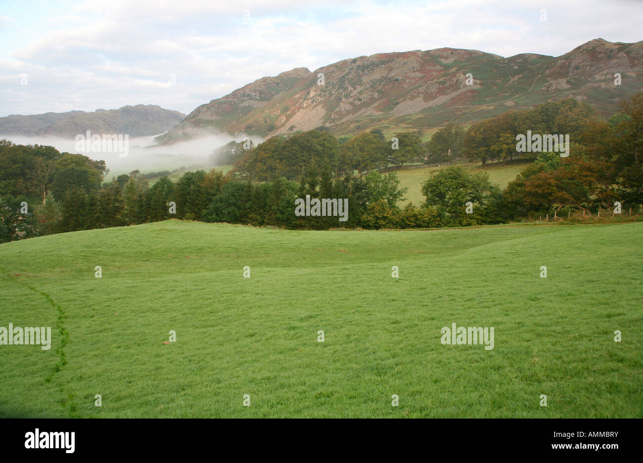La mattina presto vista su Little Langdale, Lake District, Inghilterra Foto Stock