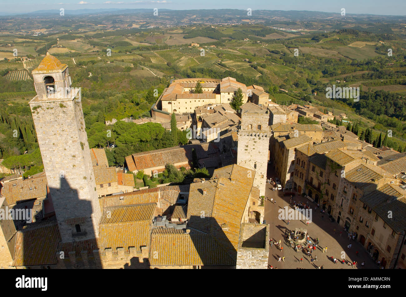 Arial vista di San Gimignano. Toscana, Chainti, Italia Foto Stock