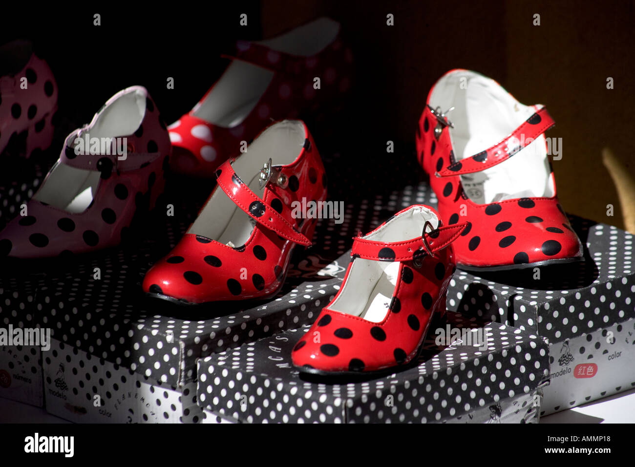 Scarpe di flamenco in Shop Display Cordoba Andalusia Spagna Foto Stock