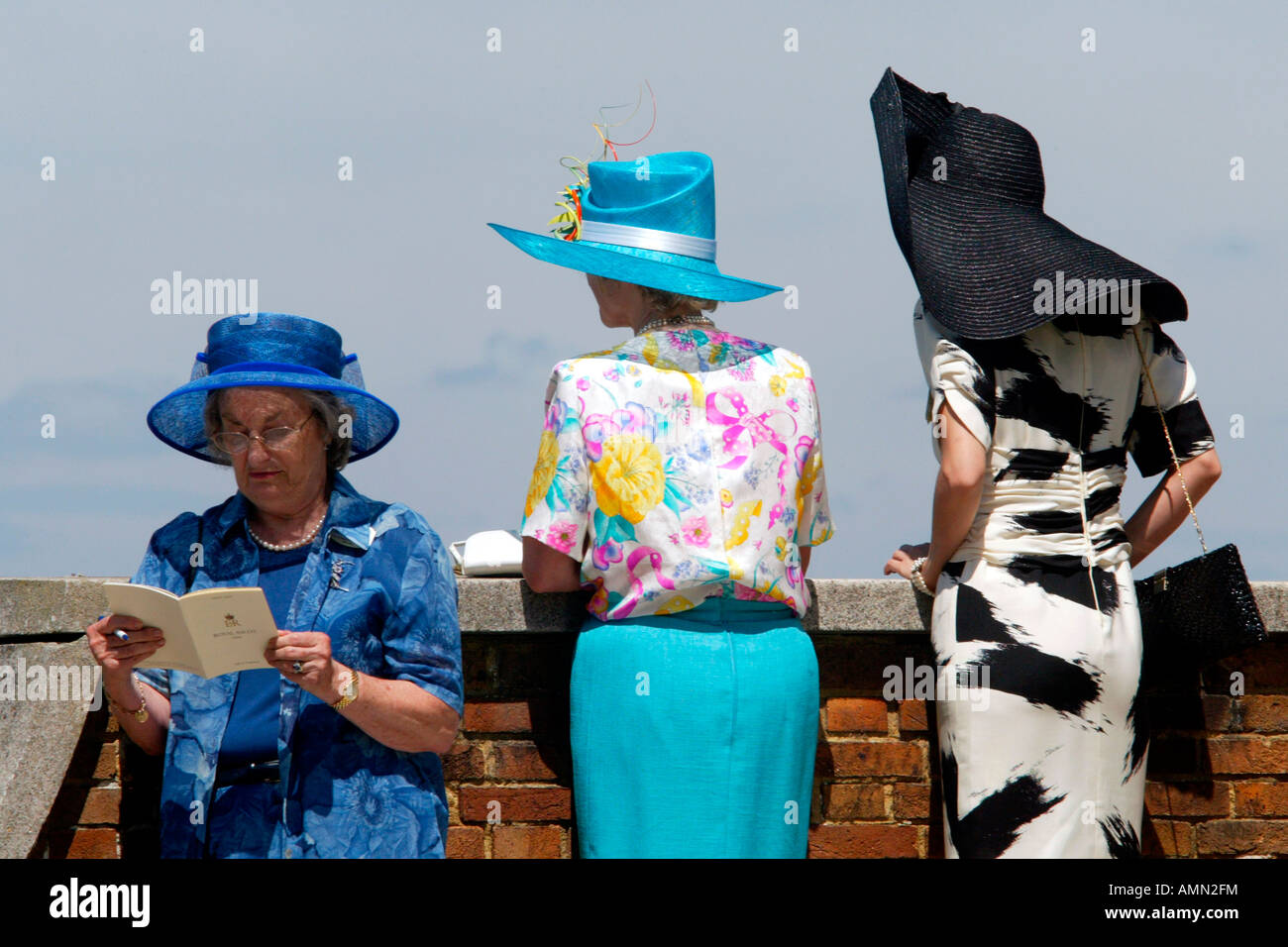 Alta società le donne a corse di cavalli, Royal Ascot, Gran Bretagna Foto Stock