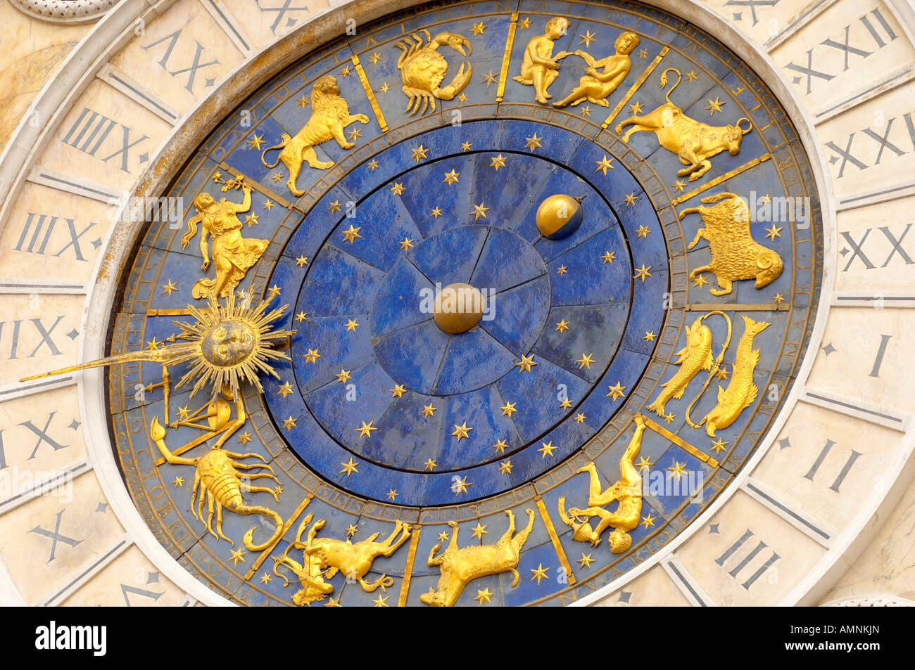 Close up orologio astronomico volto di San Marco- Orologio Venezia Italia Foto Stock
