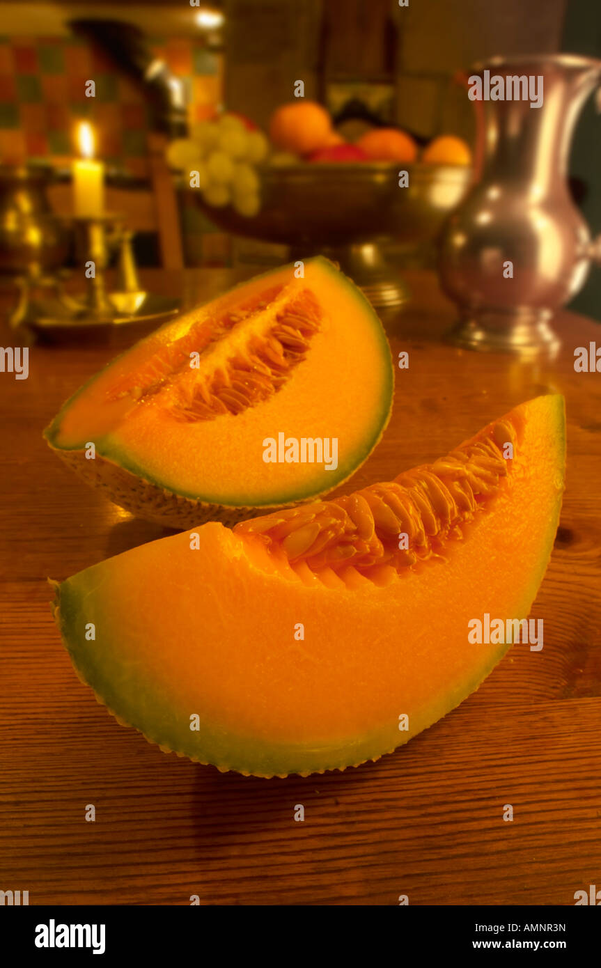 Fresco tagliato il melone Cantalupo Foto Stock