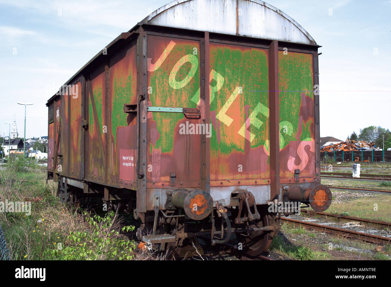 Etichettato vettura ferroviaria Foto Stock