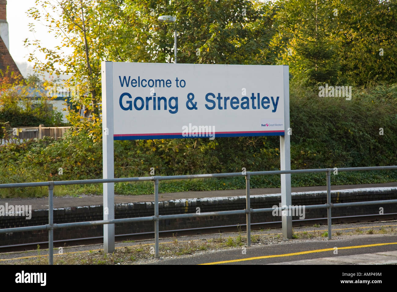 Goring e Streatley stazione ferroviaria segno Oxfordshire Foto Stock