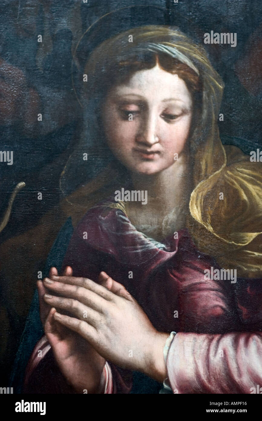 Dettaglio di un dipinto del Louvre raffigura Maria madre di Gesù Foto Stock