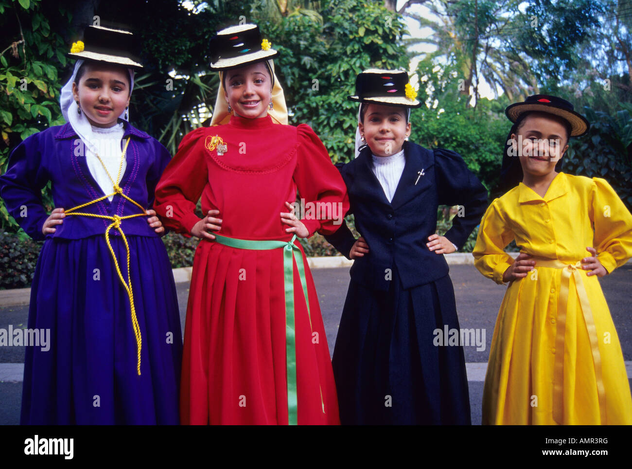 Costumi tradizionali Festival di maggio a Santa Cruz de Tenerife Tenerife Isole Canarie Spagna Foto Stock