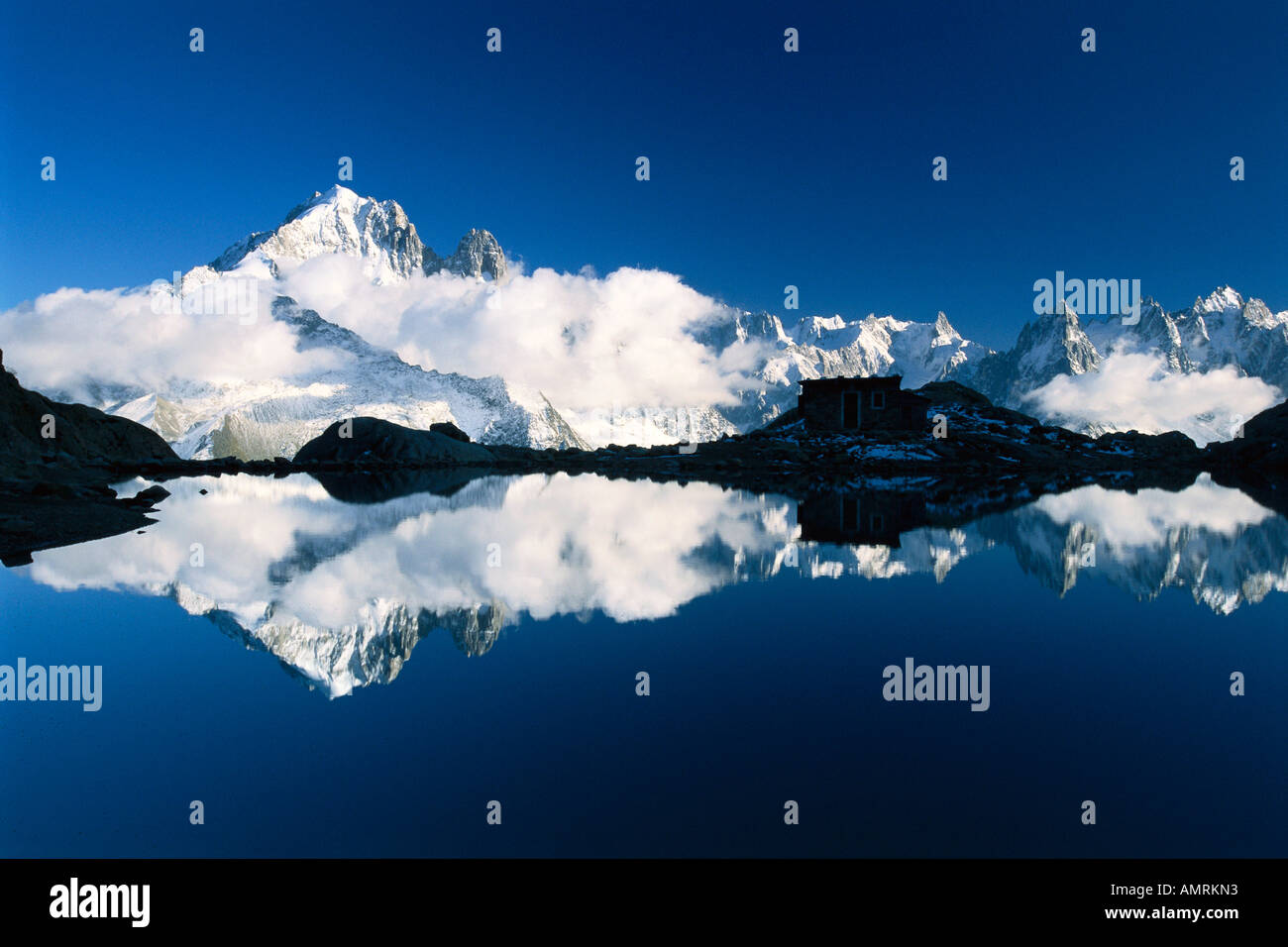 Le Aiguilles de Chamonix e Lac Blanc, Rhone-Alpes, Chamonix, Francia Foto Stock