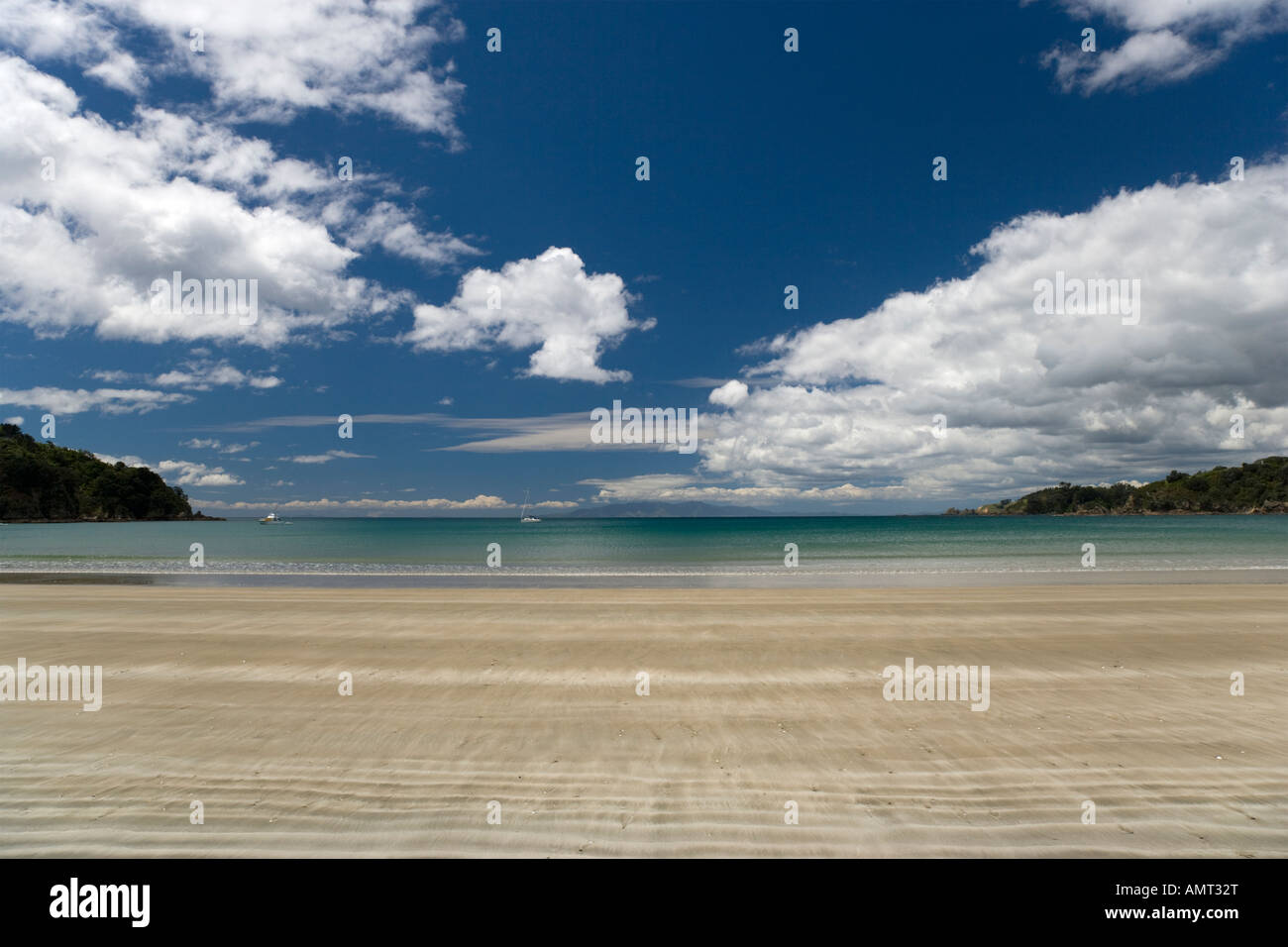 Pulita spiaggia sabbiosa sull isola di Waiheke, Nuova Zelanda Foto Stock