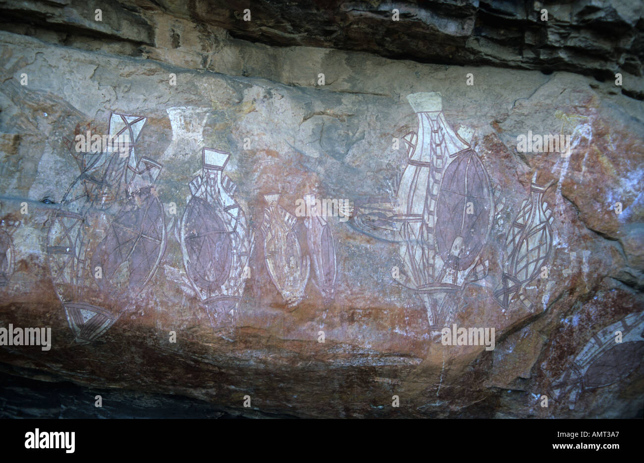 Arte rupestre degli Aborigeni Nanguluwur art gallery Parco Nazionale Kakadu e Territorio del Nord Australia Foto Stock