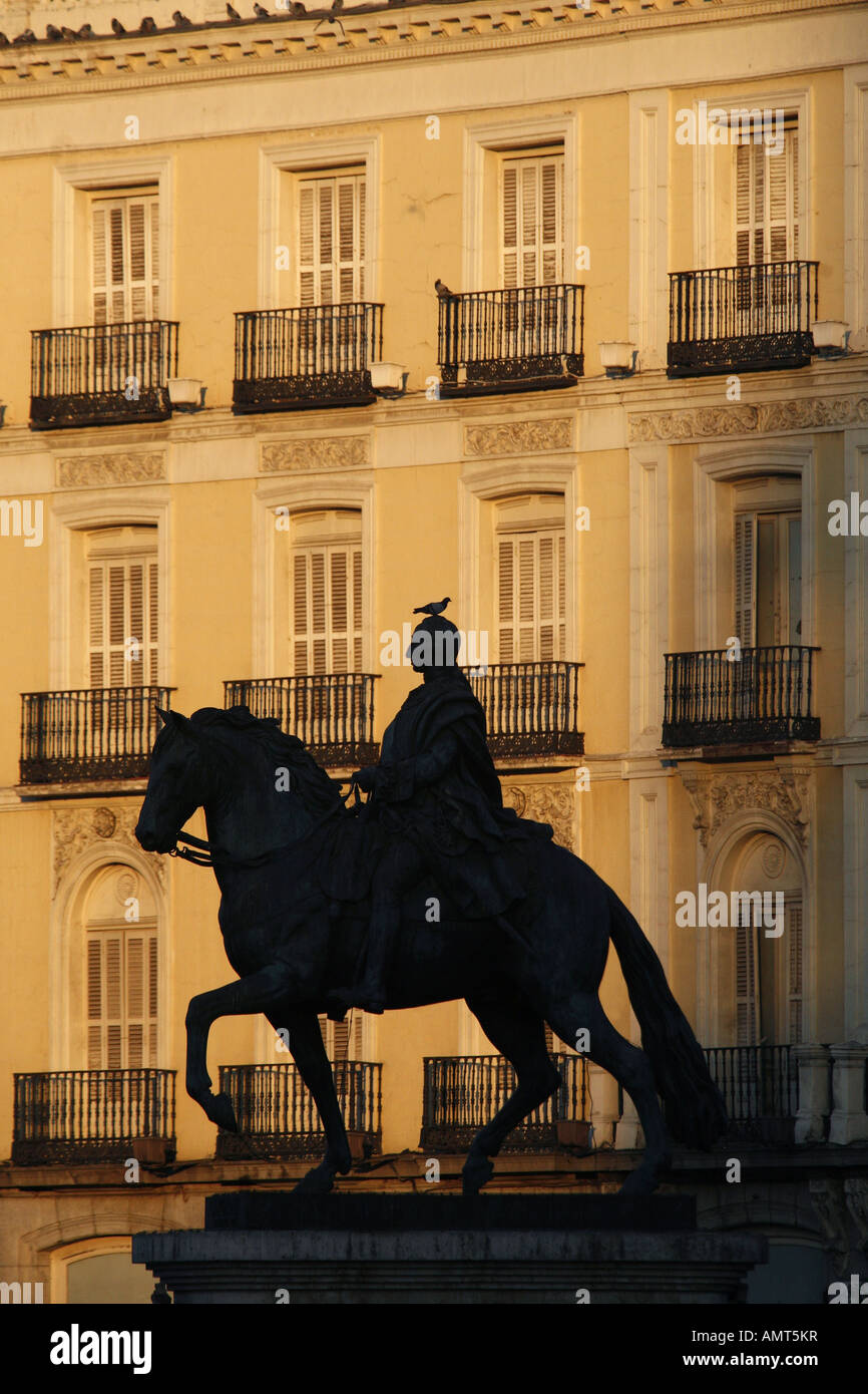 Carlos III statua, la Puerta del Sol di Madrid, Spagna Foto Stock