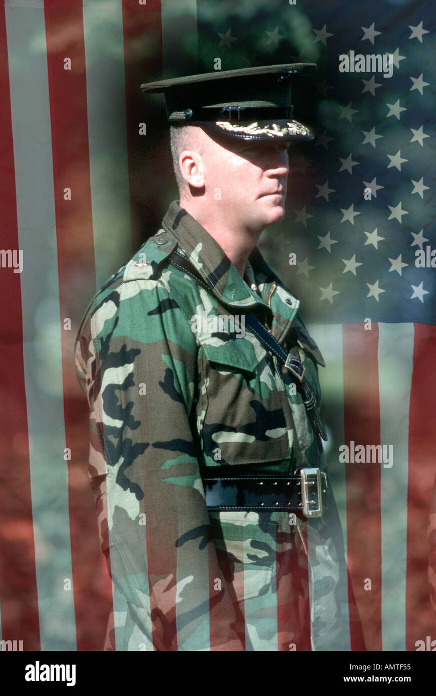DM bandiera americana miscelati con Marine Corps principali Foto Stock