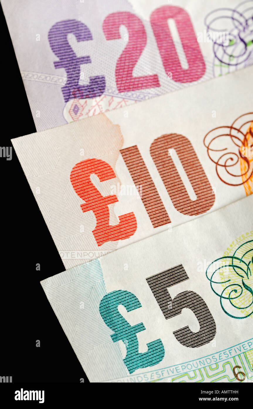 British Pound note, vicino. Foto Stock