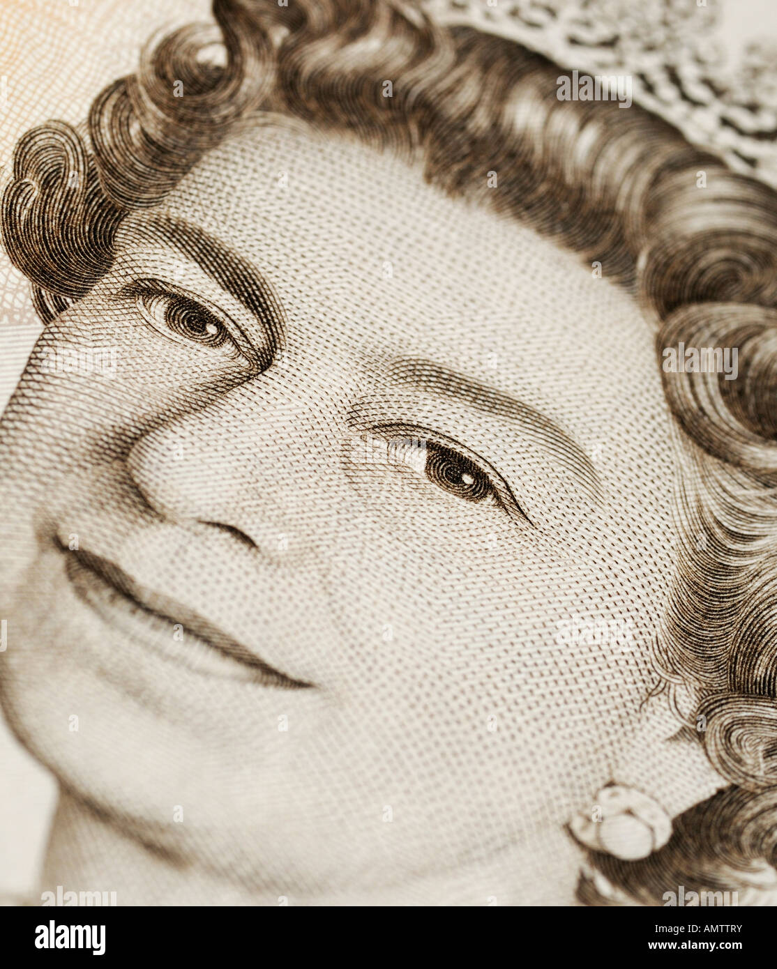 La regina Elisabetta II su dieci British Pound nota Foto Stock