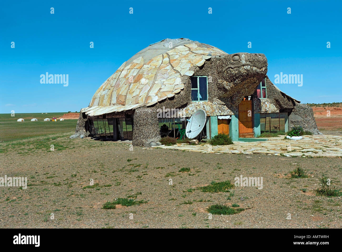 Il Turtle Café nel campeggio turistico Bayan Zag. Gurvansaikhan national park, deserto dei Gobi e Mongolia Foto Stock