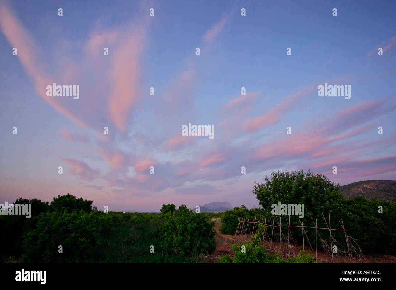 Tramonto nel villaggio di Getxo, Valencia, Spagna, Europa. Foto Stock