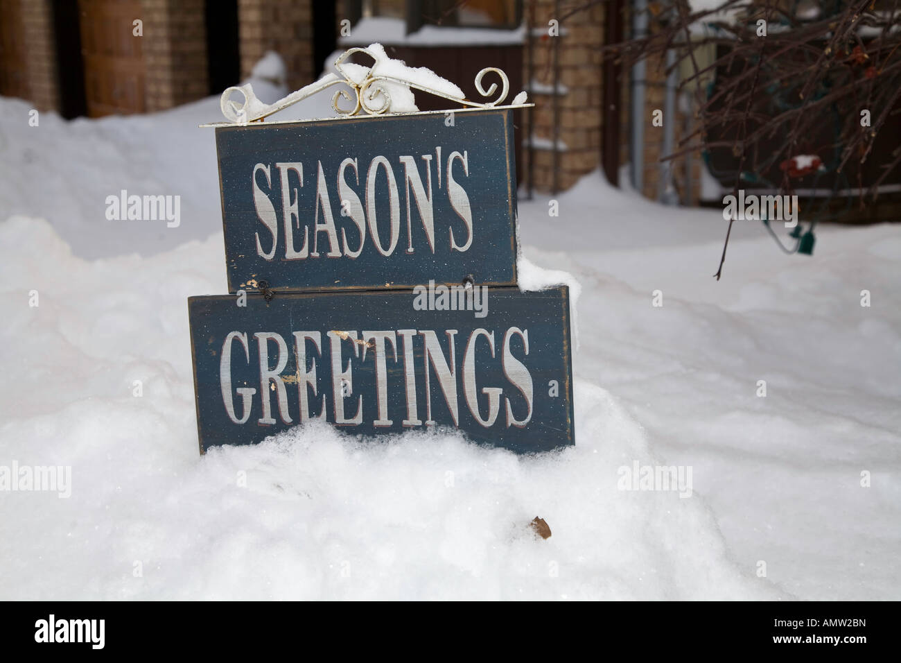 'Seasons saluti' tipico inverno canadese scene tratte vicino al Georgian Bay in Ontario del nord Foto Stock